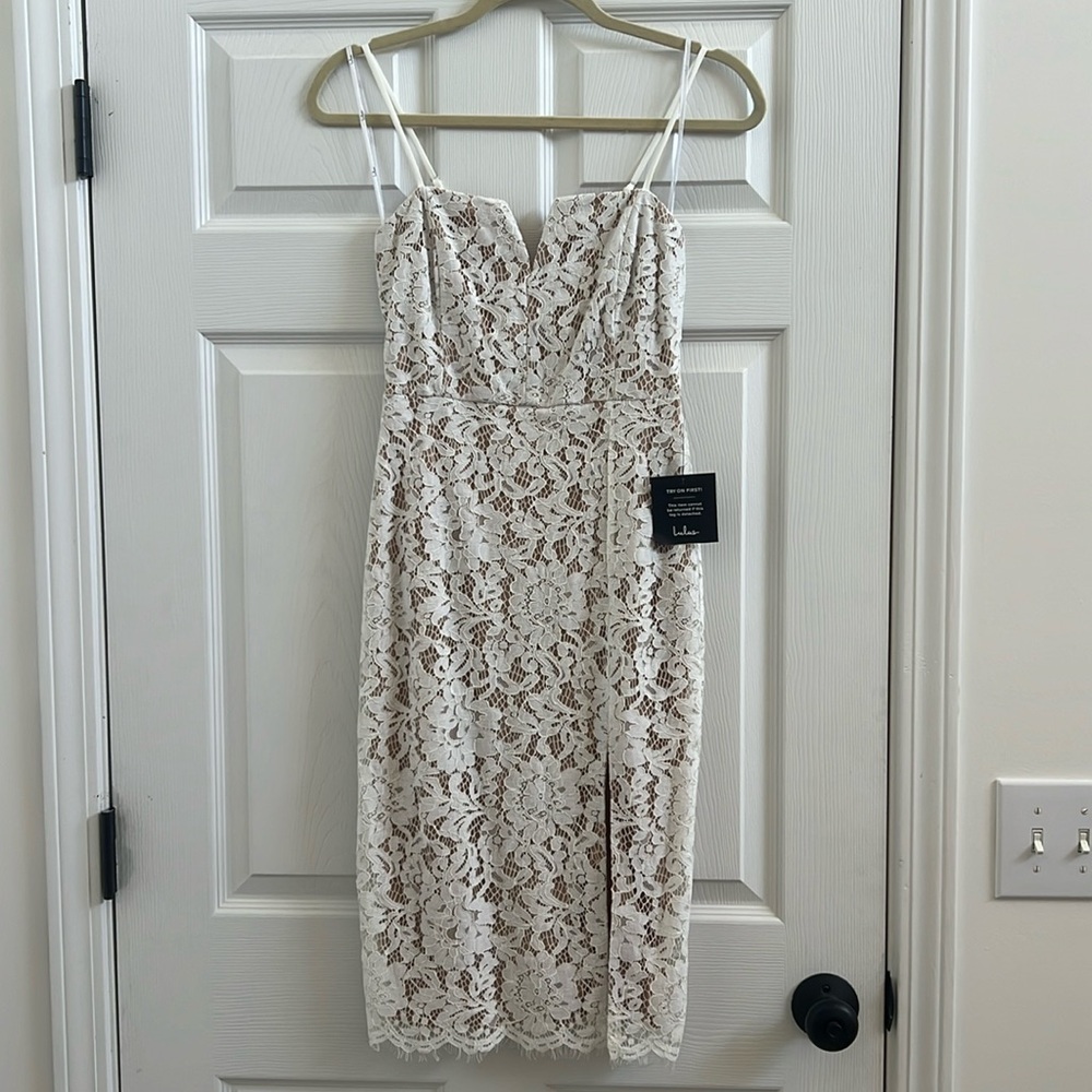Lulus White Crochet Lace Bodycon Midi Dress